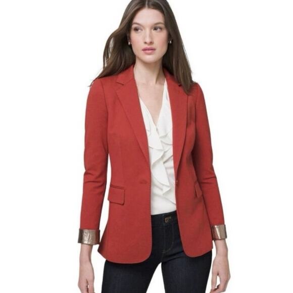 WHBM NEW Women's 14 Metallic Trim Blazer Jacket Burnt Sienna Career Quiet Luxury - Picture 16 of 16